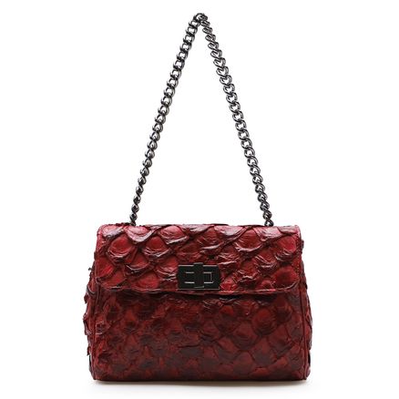 Bolsa De Ombro Feminina - Couro Pirarucu Vermelho