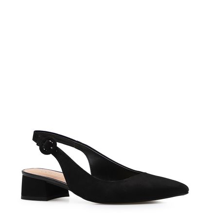 Scarpin Slingback - Couro Nobuck Preto