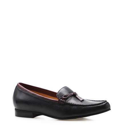 Mocassim Feminino Lacci - Couro Pelica Preto/Bordo