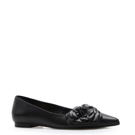 Sapatilha Flor - Couro Preto