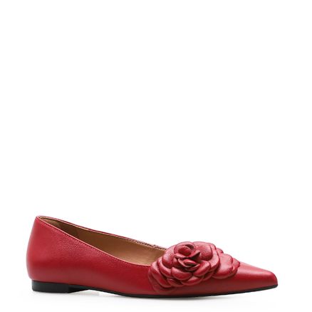 Sapatilha Flor - Couro Vermelho
