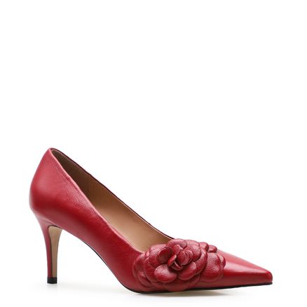 Scarpin Flor - Couro Vermelho