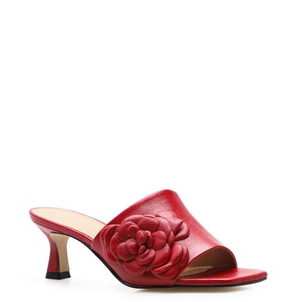 Mule Flor - Couro Vermelho