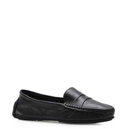 Mocassim Feminino - Couro Croco Preto