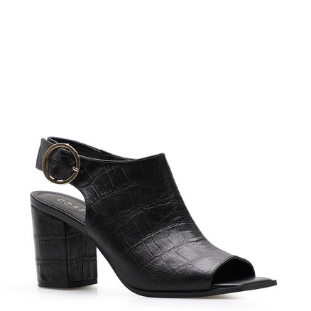 Sandália Feminina Open Boot - Couro Croco Preto