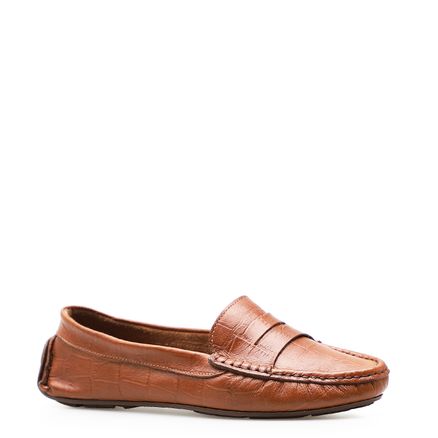 Mocassim Feminino - Couro Croco Caramelo