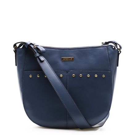 Bolsa Transversal Feminina Tachas - Couro Azul