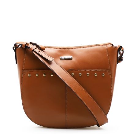 Bolsa Transversal Feminina Tachas - Couro Caramelo