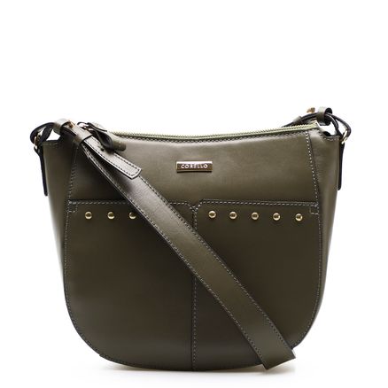 Bolsa Transversal Feminina Tachas - Couro Verde