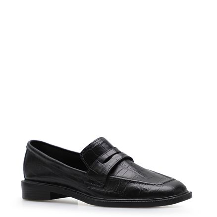 Mocassim Feminino - Couro Croco Preto