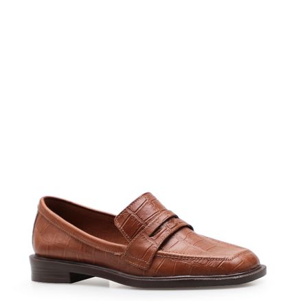 Mocassim Feminino - Couro Croco Marrom