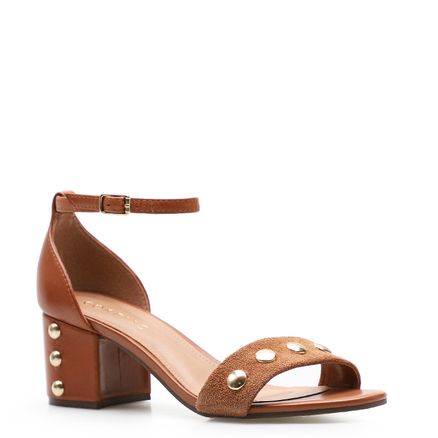Sandália Feminina Tachas - Couro Caramelo