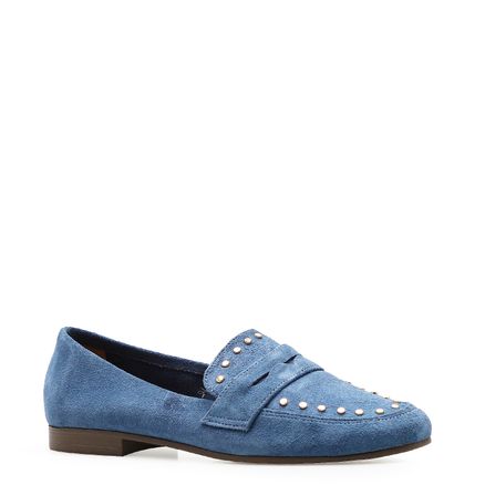 Mocassim Feminino Tachas - Camurça Azul