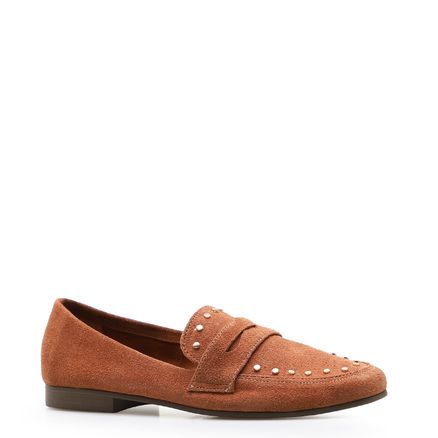 Mocassim Feminino Tachas - Camurça Caramelo