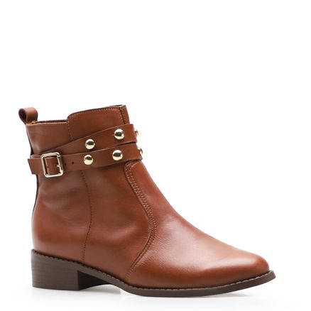 Bota Feminina Tachas - Couro Caramelo