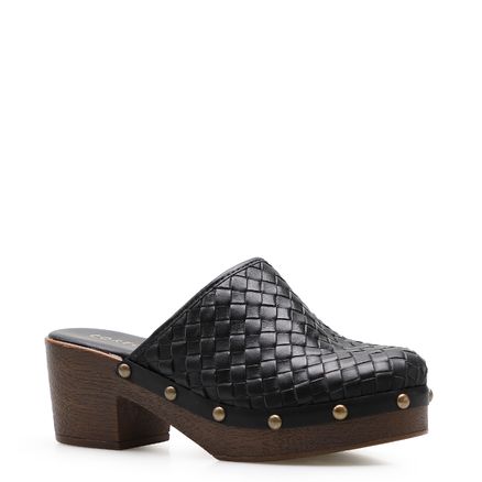 Mule Clog - Couro Tressê Preto