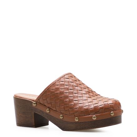 Mule Clog - Couro Tressê Marrom