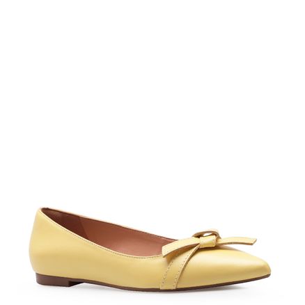 Sapatilha Laço Pesponto - Couro Amarelo Citrino