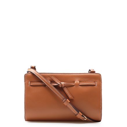 Bolsa Transversal Pesponto - Couro Caramelo