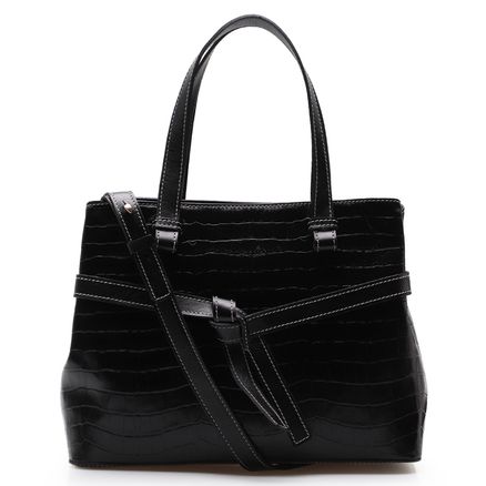 Bolsa Tote Nó - Couro Croco Preto