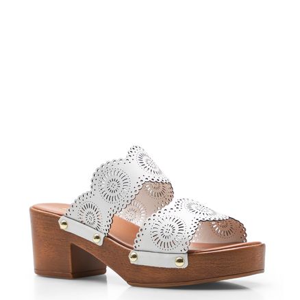 Mule Clog Lasercut - Couro Branco