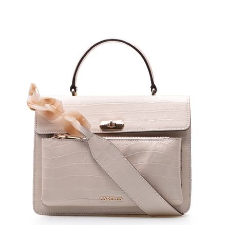Bolsa De Mão Corrente - Couro Croco Off White