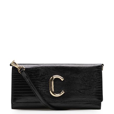 Bolsa Carteira Lyra - Couro Lezard Preto