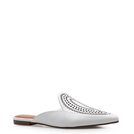 Mule Lasercut - Couro Branco