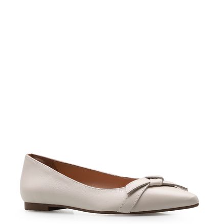 Sapatilha Laço Pesponto - Couro Off White