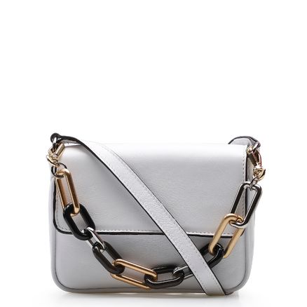 Bolsa Transversal Feminina Alça Corrente - Couro Branco
