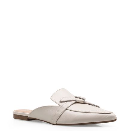 Mule Laço Pesponto - Couro Off White