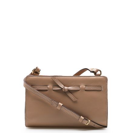 Bolsa Transversal Pesponto - Couro Bege