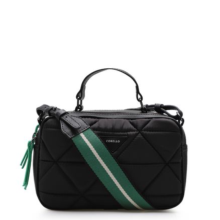 Bolsa Transversal Matelassê - Nylon Preto/ Faixa Verde