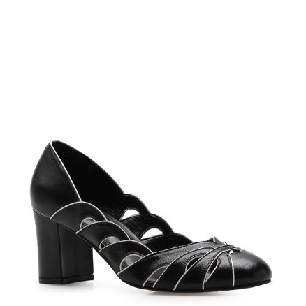 Scarpin Recortes - Couro Preto/Off White