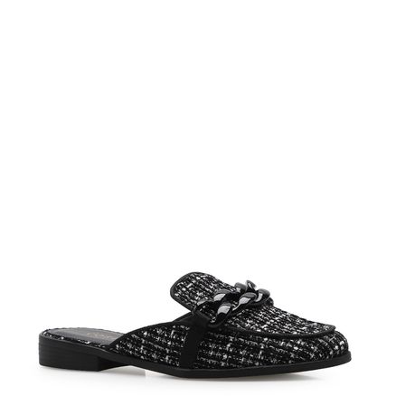 Mule Alice - Tweed Gorgurão Couro Preto