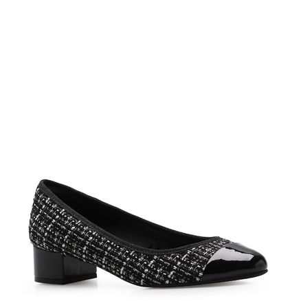 Scarpin - Tweed Preto/Verniz Preto