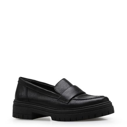 Mocassim Tratorado Elisa - Couro Preto