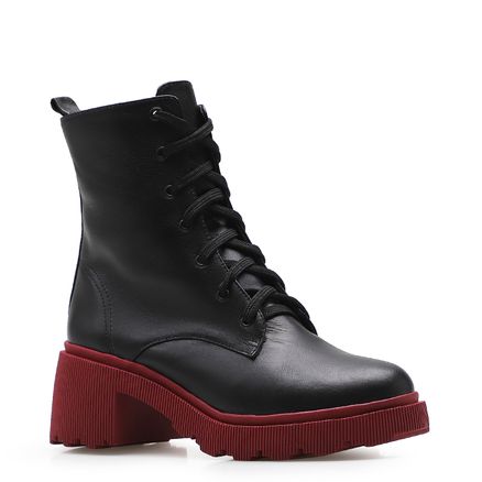 Bota Tratorada Paula - Couro Preto e Amora