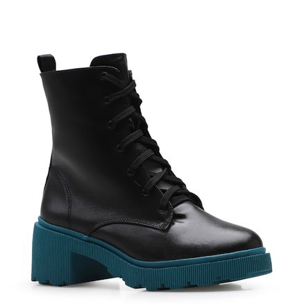 Bota Tratorada Paula - Couro Preto e Azul