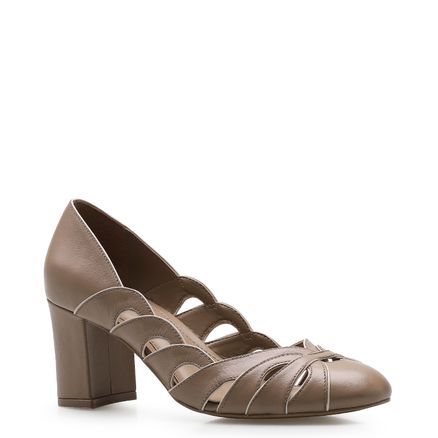 Scarpin Recortes - Couro Bege/Off White