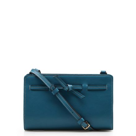 Bolsa Transversal Pesponto - Couro Azul