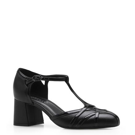 Scarpin Tiras - Couro/Verniz Preto