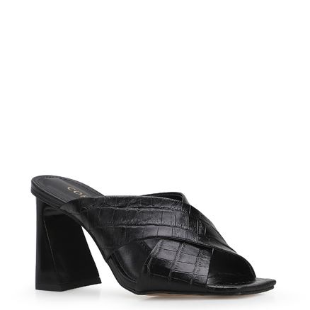 Mule Tiras Cruzadas - Croco Preto