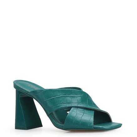 Mule Tiras Cruzadas - Croco Verde