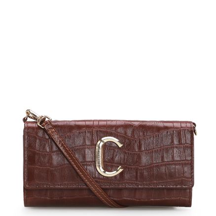 Bolsa Carteira Lyra - Croco Marrom Escuro