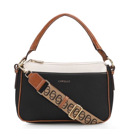Bolsa Transversal Firenze - Preto/Off White/Caramelo