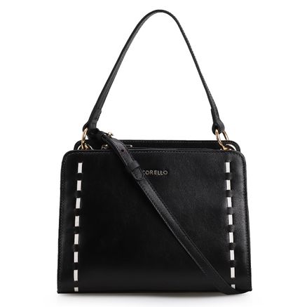 Bolsa De Mão - Couro Preto/Branco