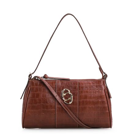 Bolsa De Ombro Croco - Couro Marrom Escuro