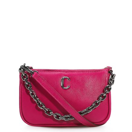 Bolsa Transversal Alça Corrente - Couro Rosa