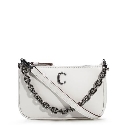 Bolsa Transversal Alça Corrente - Couro Branco